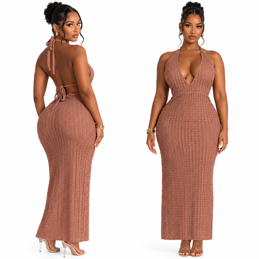 Vacation Side Slits Cover Up- Mocha & White