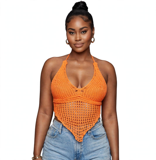 Tulum Crochet Halter Top - Orange